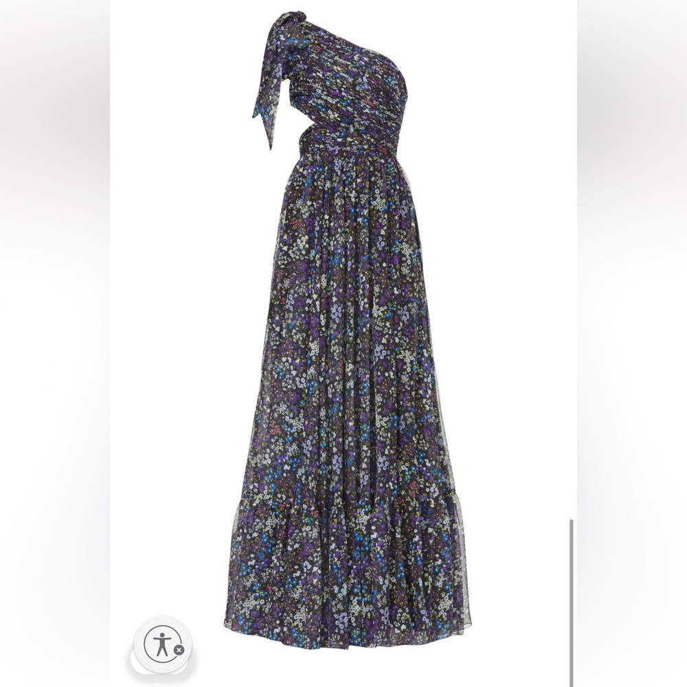 Mac Duggal One-Shoulder Floral Maxi Dress in Purple and Black - Picture 2 of 15